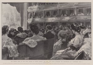 A noite de abertura da temporada de ópera em Covent Garden, o rei e a rainha participando da performance de Lohengrin, 8 de maio